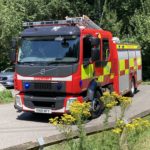 Photo of a fire engine pulling in to Wildmoor Heath car park.