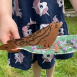 Photo of a small child holding up a Nightjar nest they've created on a paper plate.