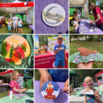 Montage of photo showing children having fun and the badges they made.