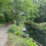 Photo of the Basingstoke Canal towpath on dull, late summer day.